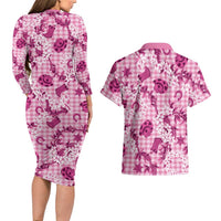 Mokihana Maile Ilima Leis Paniolo Palaka Couples Matching Long Sleeve Bodycon Dress and Hawaiian Shirt Hawaiian Omaomo Ulaula Spirit - Polynesian Pride