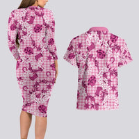 Mokihana Maile Ilima Leis Paniolo Palaka Couples Matching Long Sleeve Bodycon Dress and Hawaiian Shirt Hawaiian Omaomo Ulaula Spirit - Polynesian Pride