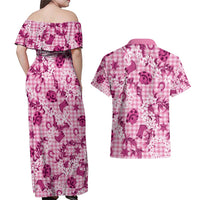 Mokihana Maile Ilima Leis Paniolo Palaka Couples Matching Off Shoulder Maxi Dress and Hawaiian Shirt Hawaiian Omaomo Ulaula Spirit - Polynesian Pride