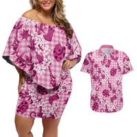 Mokihana Maile Ilima Leis Paniolo Palaka Couples Matching Off Shoulder Short Dress and Hawaiian Shirt Hawaiian Omaomo Ulaula Spirit - Polynesian Pride