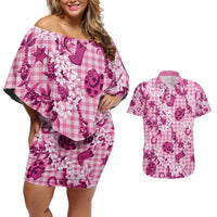 Mokihana Maile Ilima Leis Paniolo Palaka Couples Matching Off Shoulder Short Dress and Hawaiian Shirt Hawaiian Omaomo Ulaula Spirit - Polynesian Pride