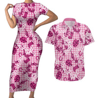 Mokihana Maile Ilima Leis Paniolo Palaka Couples Matching Short Sleeve Bodycon Dress and Hawaiian Shirt Hawaiian Omaomo Ulaula Spirit - Polynesian Pride