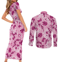Mokihana Maile Ilima Leis Paniolo Palaka Couples Matching Short Sleeve Bodycon Dress and Long Sleeve Button Shirt Hawaiian Omaomo Ulaula Spirit - Polynesian Pride