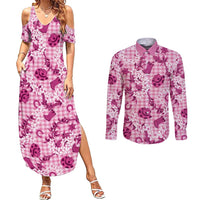 Mokihana Maile Ilima Leis Paniolo Palaka Couples Matching Summer Maxi Dress and Long Sleeve Button Shirt Hawaiian Omaomo Ulaula Spirit - Polynesian Pride