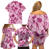 Mokihana Maile Ilima Leis Paniolo Palaka Family Matching Off Shoulder Short Dress and Hawaiian Shirt Hawaiian Omaomo Ulaula Spirit - Polynesian Pride