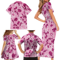 Mokihana Maile Ilima Leis Paniolo Palaka Family Matching Short Sleeve Bodycon Dress and Hawaiian Shirt Hawaiian Omaomo Ulaula Spirit - Polynesian Pride
