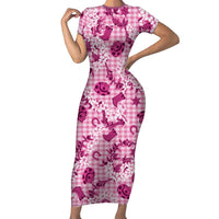 Mokihana Maile Ilima Leis Paniolo Palaka Family Matching Short Sleeve Bodycon Dress and Hawaiian Shirt Hawaiian Omaomo Ulaula Spirit - Polynesian Pride