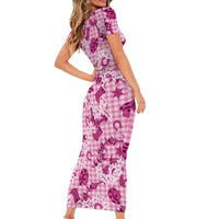 Mokihana Maile Ilima Leis Paniolo Palaka Family Matching Short Sleeve Bodycon Dress and Hawaiian Shirt Hawaiian Omaomo Ulaula Spirit - Polynesian Pride