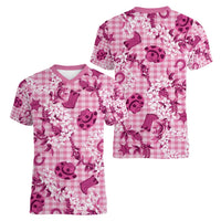 Mokihana Maile Ilima Leis Paniolo Palaka Women V-Neck T-Shirt Hawaiian Omaomo Ulaula Spirit - Polynesian Pride