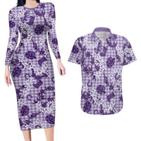 Mokihana Maile Ilima Leis Paniolo Palaka Couples Matching Long Sleeve Bodycon Dress and Hawaiian Shirt Hawaiian Poni Spirit - Polynesian Pride
