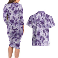 Mokihana Maile Ilima Leis Paniolo Palaka Couples Matching Long Sleeve Bodycon Dress and Hawaiian Shirt Hawaiian Poni Spirit - Polynesian Pride