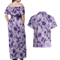 Mokihana Maile Ilima Leis Paniolo Palaka Couples Matching Off Shoulder Maxi Dress and Hawaiian Shirt Hawaiian Poni Spirit - Polynesian Pride