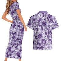 Mokihana Maile Ilima Leis Paniolo Palaka Couples Matching Short Sleeve Bodycon Dress and Hawaiian Shirt Hawaiian Poni Spirit - Polynesian Pride