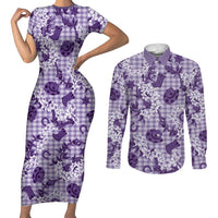 Mokihana Maile Ilima Leis Paniolo Palaka Couples Matching Short Sleeve Bodycon Dress and Long Sleeve Button Shirt Hawaiian Poni Spirit - Polynesian Pride