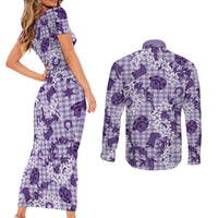 Mokihana Maile Ilima Leis Paniolo Palaka Couples Matching Short Sleeve Bodycon Dress and Long Sleeve Button Shirt Hawaiian Poni Spirit - Polynesian Pride