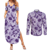 Mokihana Maile Ilima Leis Paniolo Palaka Couples Matching Summer Maxi Dress and Long Sleeve Button Shirt Hawaiian Poni Spirit - Polynesian Pride