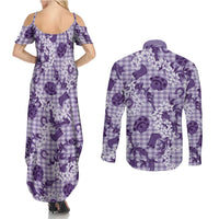 Mokihana Maile Ilima Leis Paniolo Palaka Couples Matching Summer Maxi Dress and Long Sleeve Button Shirt Hawaiian Poni Spirit - Polynesian Pride