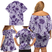 Mokihana Maile Ilima Leis Paniolo Palaka Family Matching Off Shoulder Short Dress and Hawaiian Shirt Hawaiian Poni Spirit - Polynesian Pride