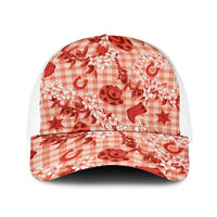 Mokihana Maile Ilima Leis Paniolo Palaka Baseball Net Cap Hawaiian Ulaula Spirit LT9 One Size White Red - Polynesian Pride
