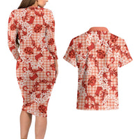 Mokihana Maile Ilima Leis Paniolo Palaka Couples Matching Long Sleeve Bodycon Dress and Hawaiian Shirt Hawaiian Ulaula Spirit - Polynesian Pride