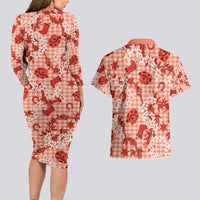 Mokihana Maile Ilima Leis Paniolo Palaka Couples Matching Long Sleeve Bodycon Dress and Hawaiian Shirt Hawaiian Ulaula Spirit - Polynesian Pride