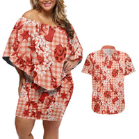 Mokihana Maile Ilima Leis Paniolo Palaka Couples Matching Off Shoulder Short Dress and Hawaiian Shirt Hawaiian Ulaula Spirit - Polynesian Pride