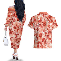 Mokihana Maile Ilima Leis Paniolo Palaka Couples Matching Off The Shoulder Long Sleeve Dress and Hawaiian Shirt Hawaiian Ulaula Spirit - Polynesian Pride