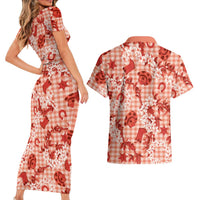 Mokihana Maile Ilima Leis Paniolo Palaka Couples Matching Short Sleeve Bodycon Dress and Hawaiian Shirt Hawaiian Ulaula Spirit - Polynesian Pride
