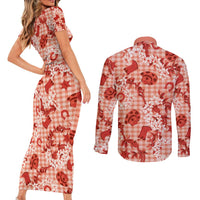 Mokihana Maile Ilima Leis Paniolo Palaka Couples Matching Short Sleeve Bodycon Dress and Long Sleeve Button Shirt Hawaiian Ulaula Spirit - Polynesian Pride