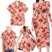 Mokihana Maile Ilima Leis Paniolo Palaka Family Matching Long Sleeve Bodycon Dress and Hawaiian Shirt Hawaiian Ulaula Spirit - Polynesian Pride