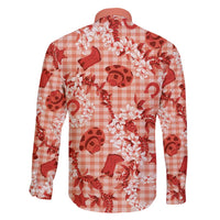 Mokihana Maile Ilima Leis Paniolo Palaka Family Matching Long Sleeve Bodycon Dress and Hawaiian Shirt Hawaiian Ulaula Spirit - Polynesian Pride
