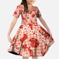 Mokihana Maile Ilima Leis Paniolo Palaka Family Matching Off The Shoulder Long Sleeve Dress and Hawaiian Shirt Hawaiian Ulaula Spirit - Polynesian Pride