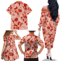 Mokihana Maile Ilima Leis Paniolo Palaka Family Matching Off The Shoulder Long Sleeve Dress and Hawaiian Shirt Hawaiian Ulaula Spirit - Polynesian Pride