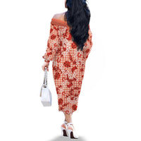 Mokihana Maile Ilima Leis Paniolo Palaka Family Matching Off The Shoulder Long Sleeve Dress and Hawaiian Shirt Hawaiian Ulaula Spirit - Polynesian Pride