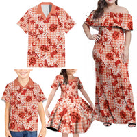 Mokihana Maile Ilima Leis Paniolo Palaka Family Matching Off Shoulder Maxi Dress and Hawaiian Shirt Hawaiian Ulaula Spirit - Polynesian Pride