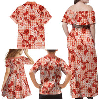 Mokihana Maile Ilima Leis Paniolo Palaka Family Matching Off Shoulder Maxi Dress and Hawaiian Shirt Hawaiian Ulaula Spirit - Polynesian Pride