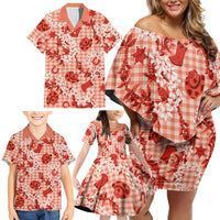 Mokihana Maile Ilima Leis Paniolo Palaka Family Matching Off Shoulder Short Dress and Hawaiian Shirt Hawaiian Ulaula Spirit - Polynesian Pride
