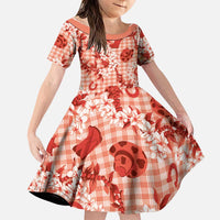 Mokihana Maile Ilima Leis Paniolo Palaka Family Matching Short Sleeve Bodycon Dress and Hawaiian Shirt Hawaiian Ulaula Spirit - Polynesian Pride