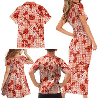 Mokihana Maile Ilima Leis Paniolo Palaka Family Matching Short Sleeve Bodycon Dress and Hawaiian Shirt Hawaiian Ulaula Spirit - Polynesian Pride