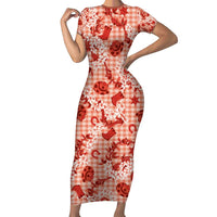 Mokihana Maile Ilima Leis Paniolo Palaka Family Matching Short Sleeve Bodycon Dress and Hawaiian Shirt Hawaiian Ulaula Spirit - Polynesian Pride