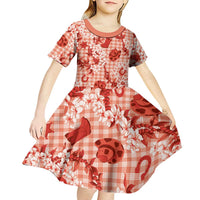 Mokihana Maile Ilima Leis Paniolo Palaka Kid Short Sleeve Dress Hawaiian Ulaula Spirit - Polynesian Pride