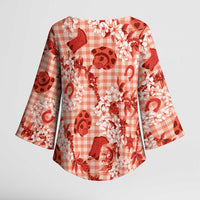 Mokihana Maile Ilima Leis Paniolo Palaka Kimono Sleeve Blouse Hawaiian Ulaula Spirit - Polynesian Pride