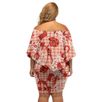 Mokihana Maile Ilima Leis Paniolo Palaka Off Shoulder Short Dress Hawaiian Ulaula Spirit - Polynesian Pride