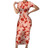 Mokihana Maile Ilima Leis Paniolo Palaka Short Sleeve Bodycon Dress Hawaiian Ulaula Spirit - Polynesian Pride