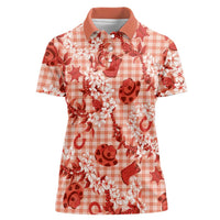 Mokihana Maile Ilima Leis Paniolo Palaka Women Polo Shirt Hawaiian Ulaula Spirit - Polynesian Pride