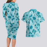 Mokihana Maile Ilima Leis Paniolo Palaka Couples Matching Long Sleeve Bodycon Dress and Hawaiian Shirt Hawaiian Polu Opa Spirit - Polynesian Pride