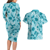 Mokihana Maile Ilima Leis Paniolo Palaka Couples Matching Long Sleeve Bodycon Dress and Hawaiian Shirt Hawaiian Polu Opa Spirit - Polynesian Pride