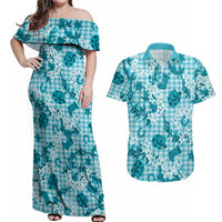 Mokihana Maile Ilima Leis Paniolo Palaka Couples Matching Off Shoulder Maxi Dress and Hawaiian Shirt Hawaiian Polu Opa Spirit - Polynesian Pride