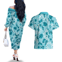 Mokihana Maile Ilima Leis Paniolo Palaka Couples Matching Off The Shoulder Long Sleeve Dress and Hawaiian Shirt Hawaiian Polu Opa Spirit - Polynesian Pride