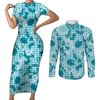 Mokihana Maile Ilima Leis Paniolo Palaka Couples Matching Short Sleeve Bodycon Dress and Long Sleeve Button Shirt Hawaiian Polu Opa Spirit - Polynesian Pride